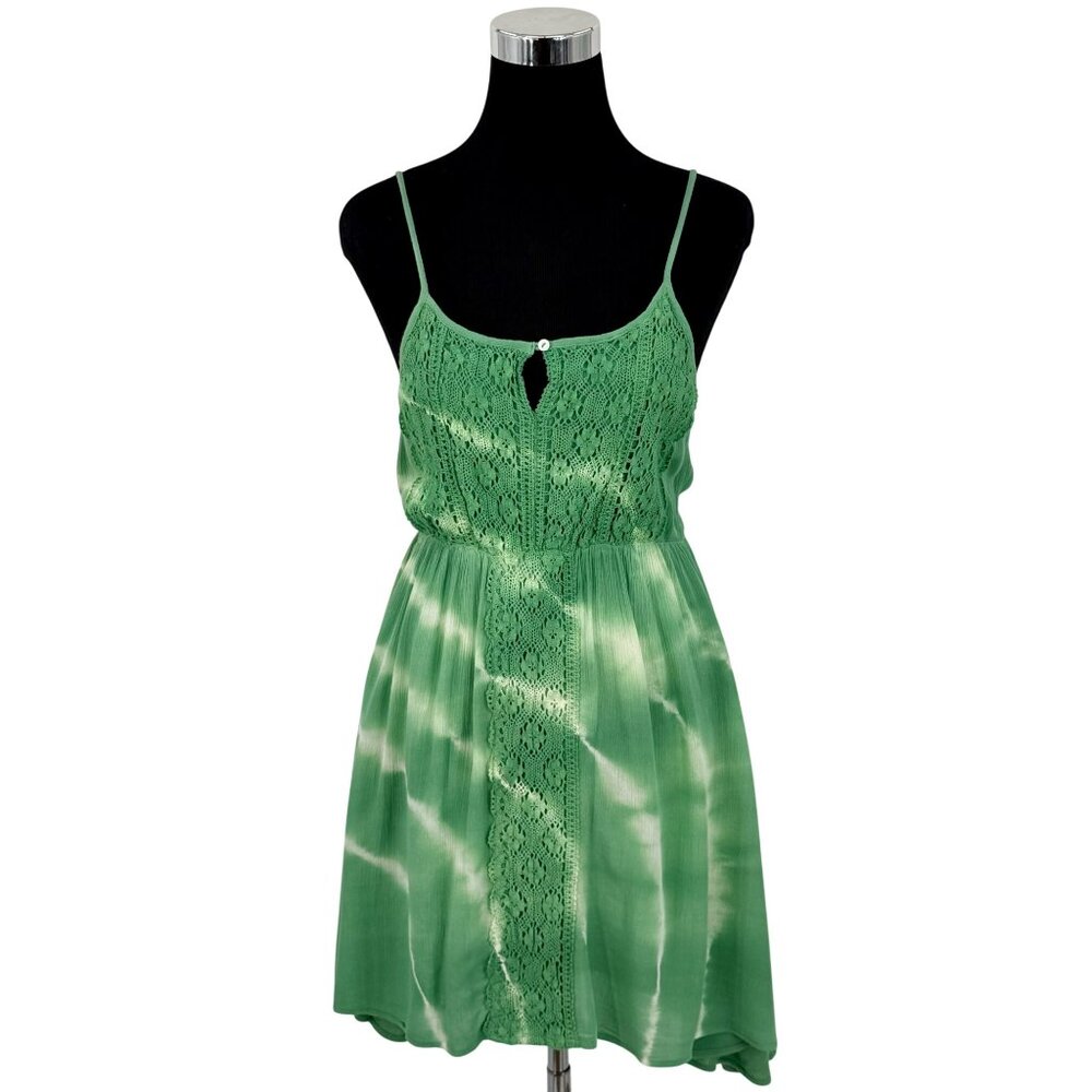 NWOT Green Crochet Tie Dye Mini Slip Dress S | Boho Grunge Fairycore Whimsigoth - Picture 2 of 16